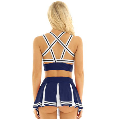 Women's Cheerleader Cosplay Costume Uniform Outfit Stand Collar Crop Top with Mini Pleated Skirts Carnival Cheerleading Suit The Clothing Company Sydney
