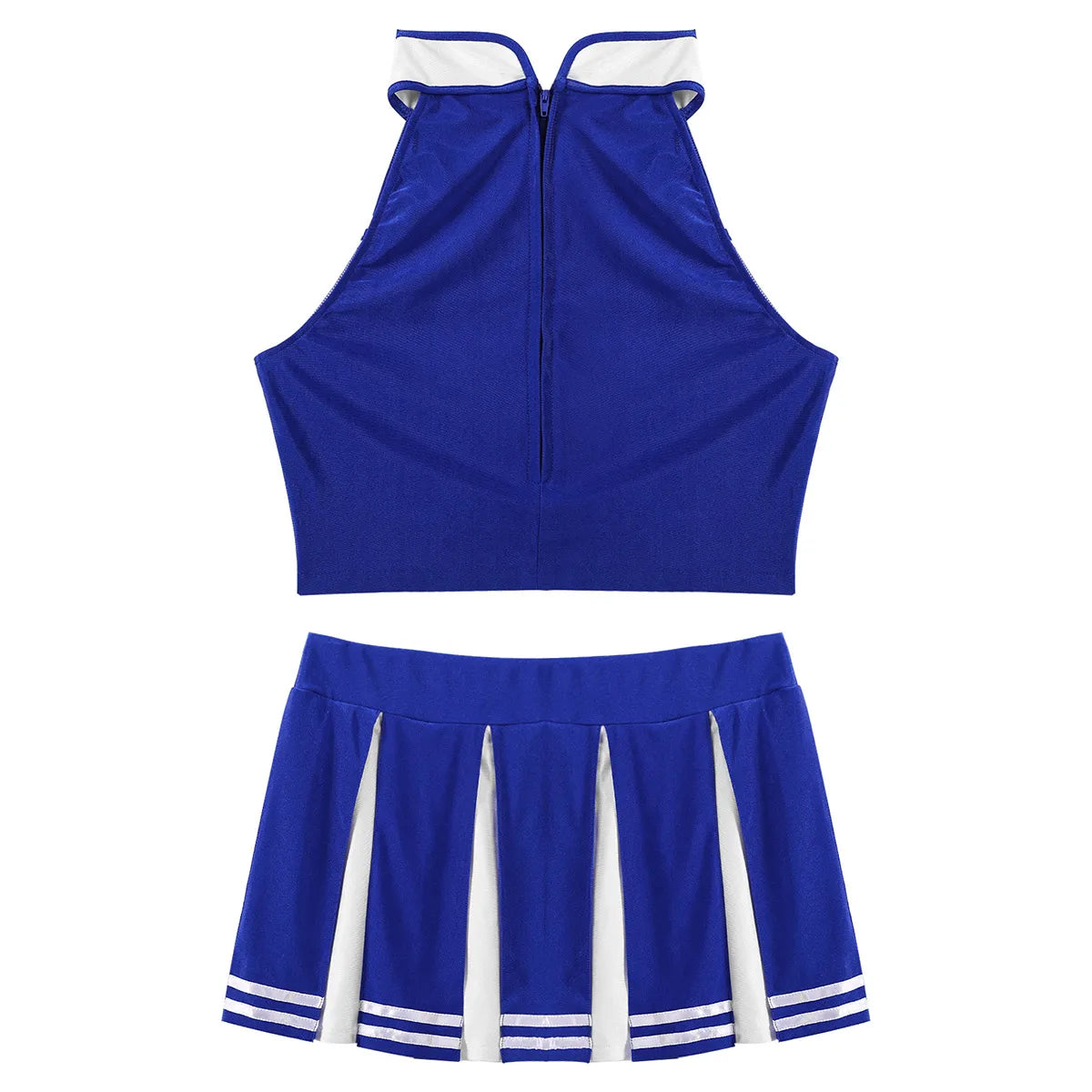 Women's Cheerleading Costume Uniform Carnival Cosplay Outfit Stand Collar Sleeveless Crop Top with Mini Pleated Skirt