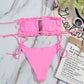 2 Piece Pleated Bandeau Swimsuit Low Waist Swimwear Beach Wear Mini Thong Bikini Set Bathing Suit