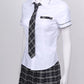 Women's Cosplay Costume Adult School Uniform Short Sleeve Shirt with Plaid Skirt for Halloween Role Play Party The Clothing Company Sydney