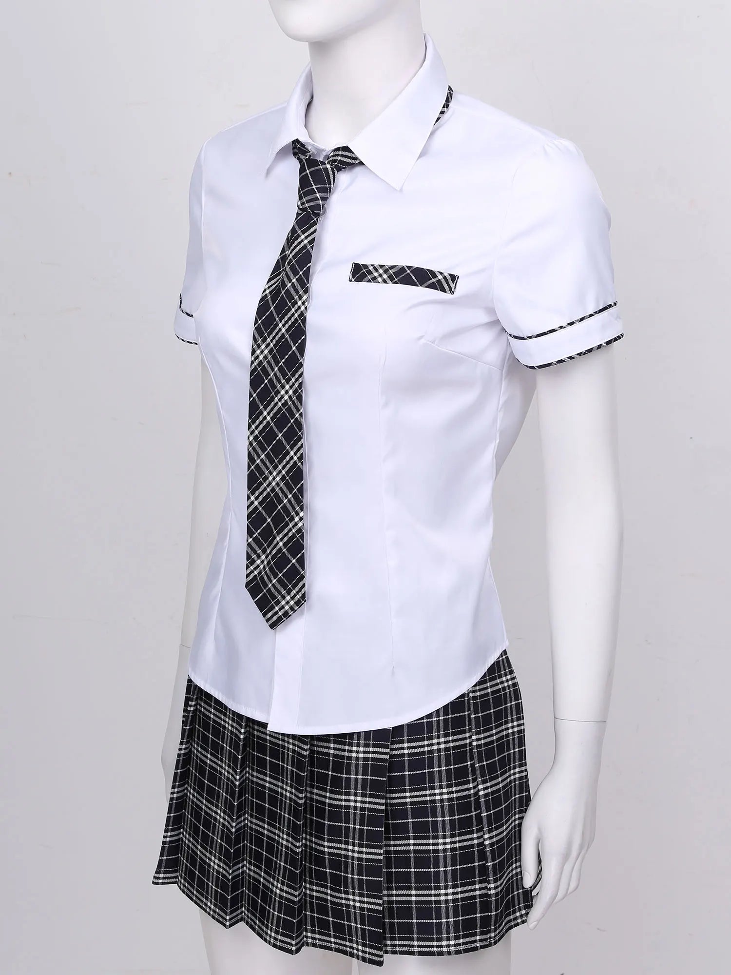 Women's Cosplay Costume Adult School Uniform Short Sleeve Shirt with Plaid Skirt for Halloween Role Play Party The Clothing Company Sydney