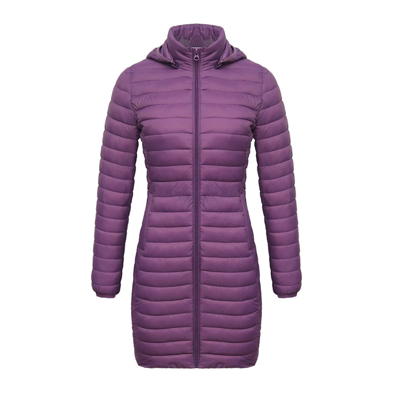 Winter Women Loose Long Parka Coat With Detachable Hood Ultralight Portable Warm Padded Cotton Outerwear Jacket