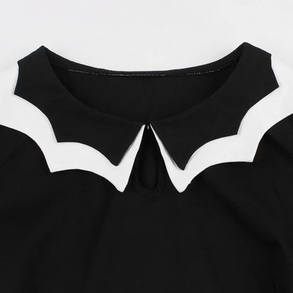 Bat Embroidery Halloween Costumes Party Vintage Dresses Cap Sleeve Keyhole Front Retro A Line Dress