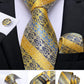 Fashion Men's Tie Luxury Gold Blue Black Striped Paisley Silk Wedding Tie For Men Designer Hanky Cufflinks Gift Tie Set