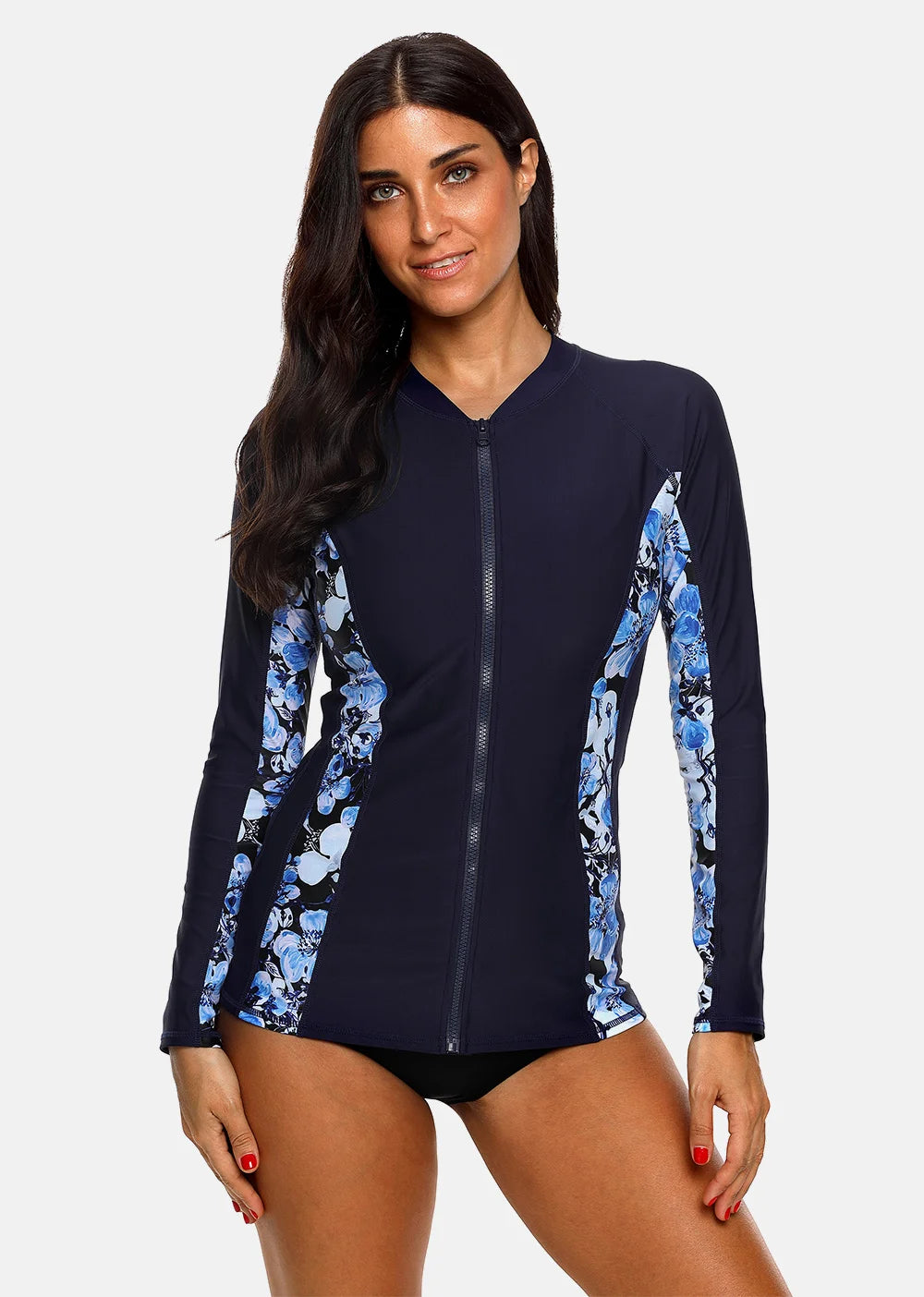 Women Long Sleeve Zipper Rashguard Top Floral Print Rush guard Swimwear Surfing UPF50+ Swimwsuit The Clothing Company Sydney