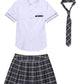 Women's Cosplay Costume Adult School Uniform Short Sleeve Shirt with Plaid Skirt for Halloween Role Play Party The Clothing Company Sydney