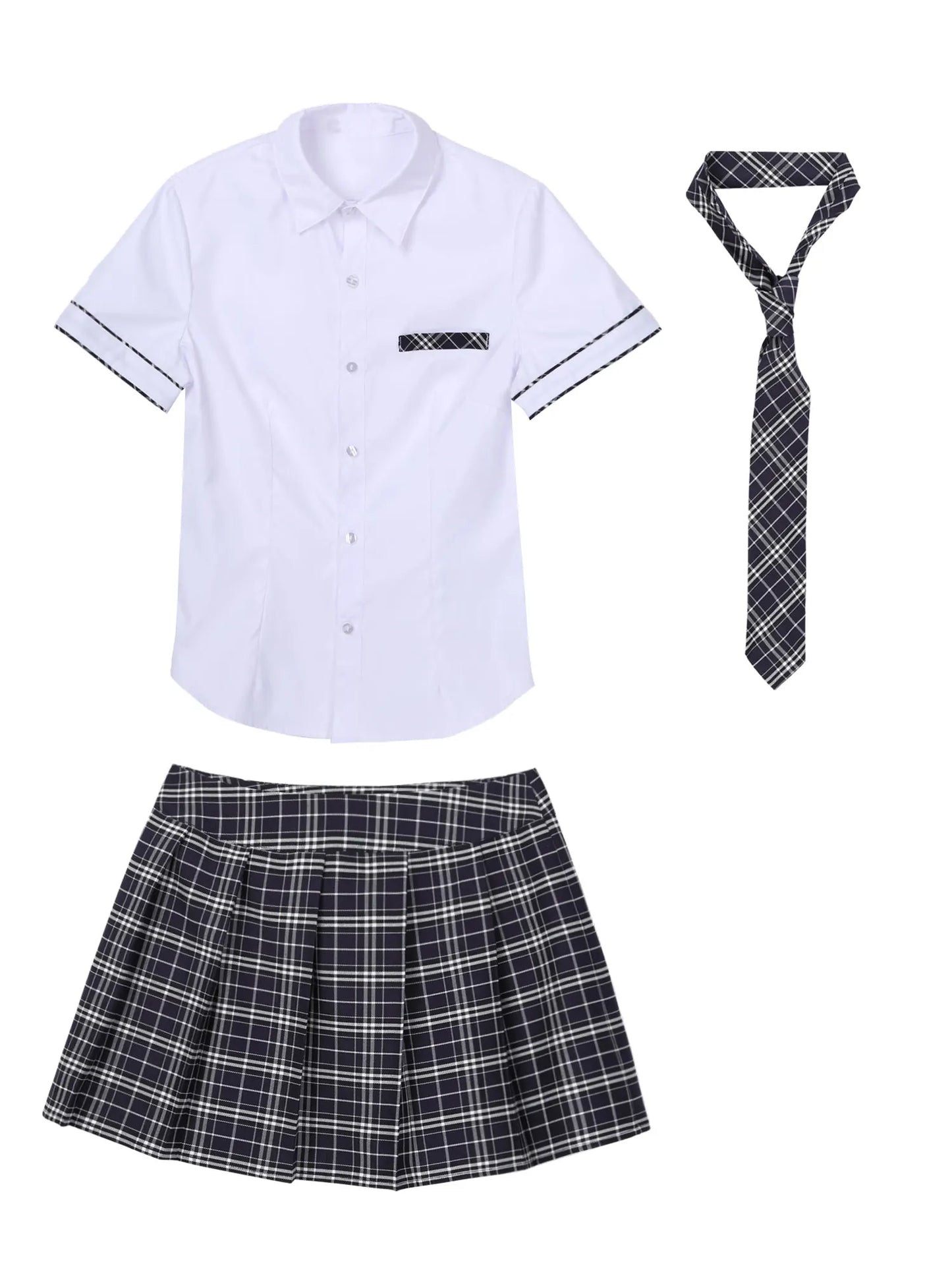 Women's Cosplay Costume Adult School Uniform Short Sleeve Shirt with Plaid Skirt for Halloween Role Play Party The Clothing Company Sydney