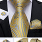 Men's Tie Luxury Yellow Blue Striped Paisley Plaid Silk Wedding Tie For Men's Designer Hanky Cufflinks Gift Tie Set The Clothing Company Sydney