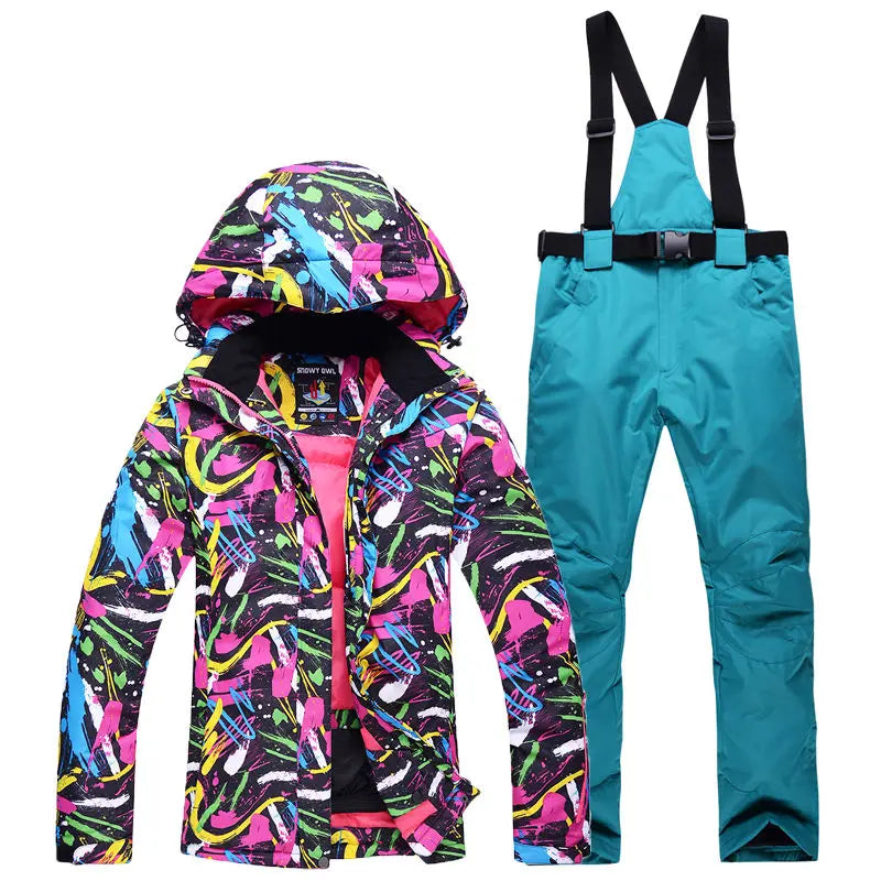 Women's Snow Suit Winter Outdoor Snowboarding Clothing Waterproof Skiing Costume Sets Jackets + Belt Pants