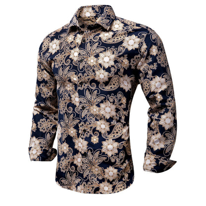Men's Shirts Paisley Floral Silk Gold Long Sleeve Business Party Wedding Dress Shirts The Clothing Company Sydney
