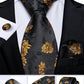 Fashion Men's Tie Luxury Gold Blue Black Striped Paisley Silk Wedding Tie For Men Designer Hanky Cufflinks Gift Tie Set