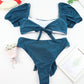 2 Piece Women Swimsuit Solid Colour Short Puff Sleeve Summer High Waist Cut Backless Bathing Suit Beachwear Bikini Set The Clothing Company Sydney