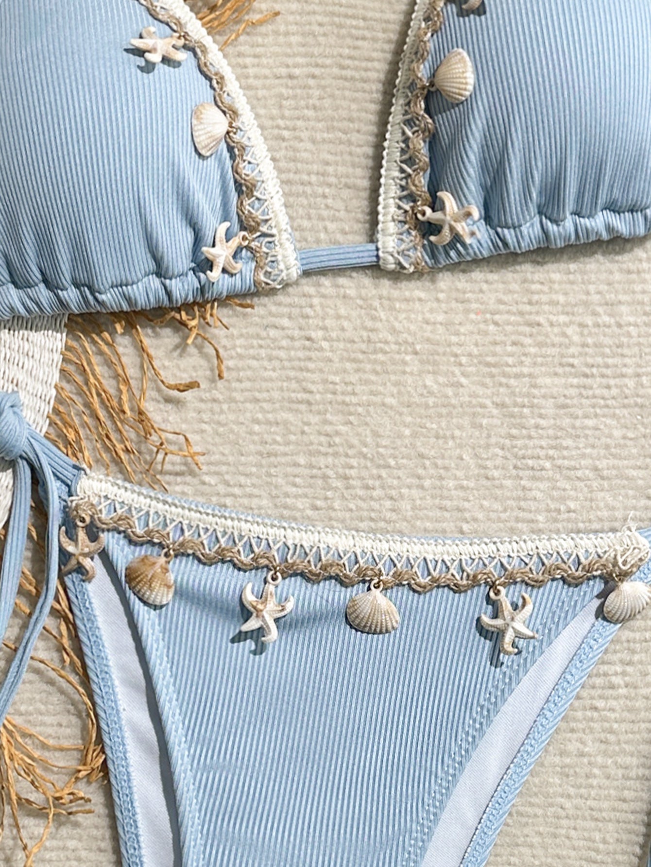 Shell Decoration Ribbed Bikini Women Swimwear Swimsuit Two-pieces Bikini Set Halter Strappy Bather Bathing Suit The Clothing Company Sydney