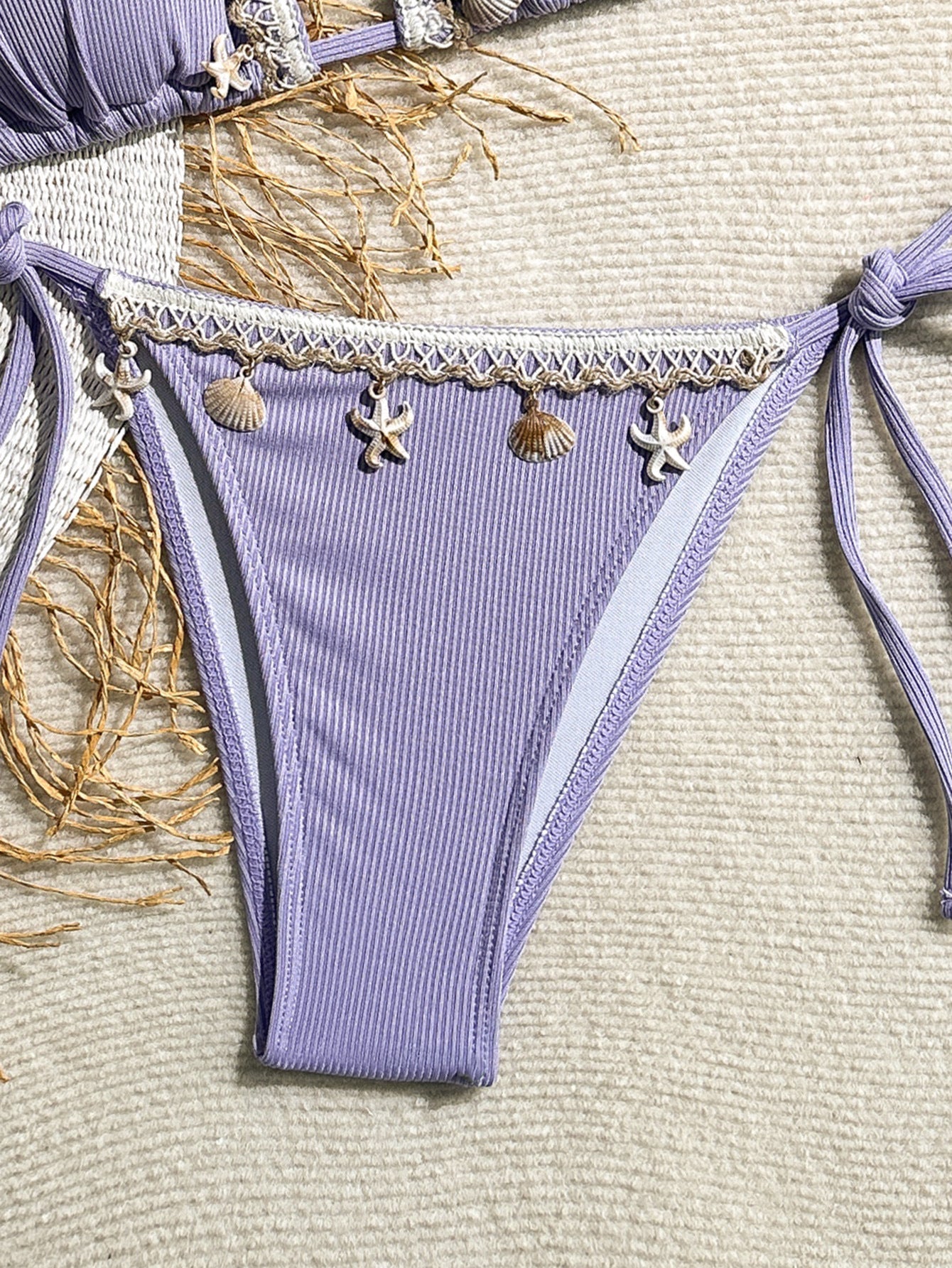 Shell Decoration Ribbed Bikini Women Swimwear Swimsuit Two-pieces Bikini Set Halter Strappy Bather Bathing Suit The Clothing Company Sydney