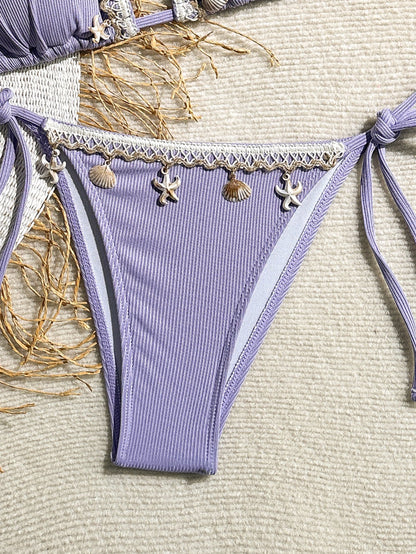 Shell Decoration Ribbed Bikini Women Swimwear Swimsuit Two-pieces Bikini Set Halter Strappy Bather Bathing Suit The Clothing Company Sydney