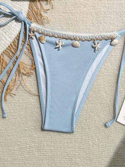 Shell Decoration Ribbed Bikini Women Swimwear Swimsuit Two-pieces Bikini Set Halter Strappy Bather Bathing Suit The Clothing Company Sydney