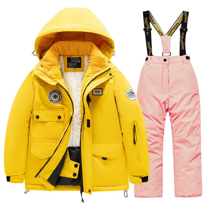 2 Piece Winter Children's skiing suit windproof Jacket and Pants waterproof thick coat for warm Snow Ski Set
