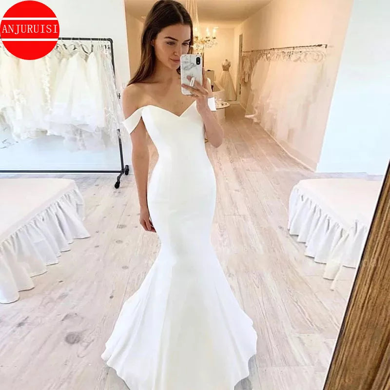 Off The Shoulder Soft Satin Mermaid Wedding Dresses Women's Bride Gown The Clothing Company Sydney