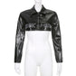 Streetwear Fashion Grunge Zip Up Black PU Leather Jacket Female Letter Embroidery Autumn Coat Motorcycle Jacket Crop Top The Clothing Company Sydney