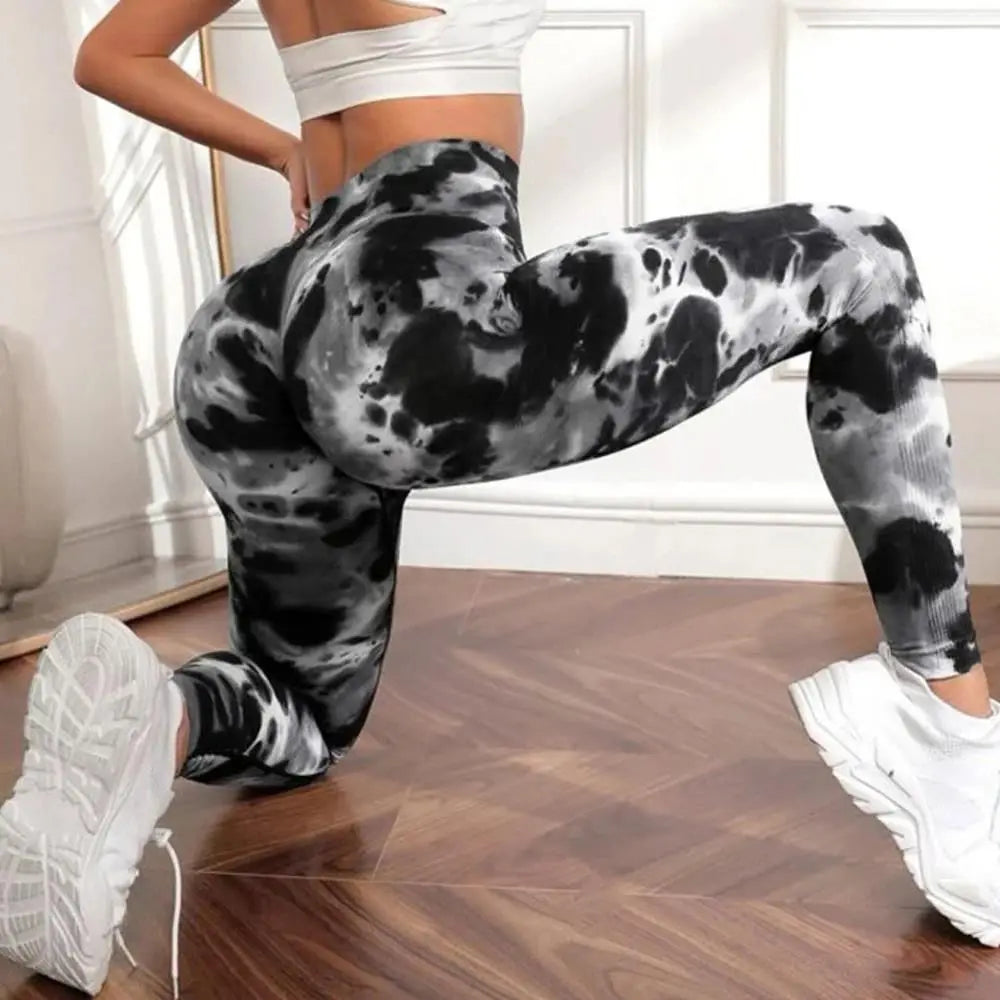 Women's 3D Print Tie Dye Sports Seamless High Waist Fitness Push Up Leggings Gym Clothing Workout Tights Pants