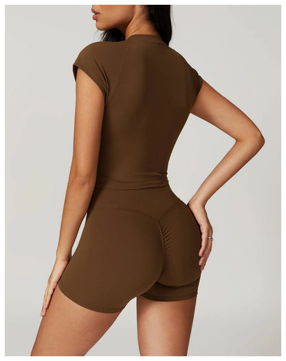 2 Pieces Yoga Gym Clothes Sportswear Suits Women Fitness Short Sleeve Crop Top Sports Bra Gym Leggings Bike Short Set The Clothing Company Sydney