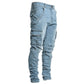 Men's Street Elastic Jeans Denim Cargo Pants Wash Solid Colour Multi Pockets Casual Mid Waist Trousers Slim Fit Daily Wear Joggers The Clothing Company Sydney