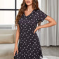 Summer Sleepwear Women Lace Hem Nightdress V-neck Short Sleeve Pajamas Nighties Nightgown Nightwear Side Split Skirt