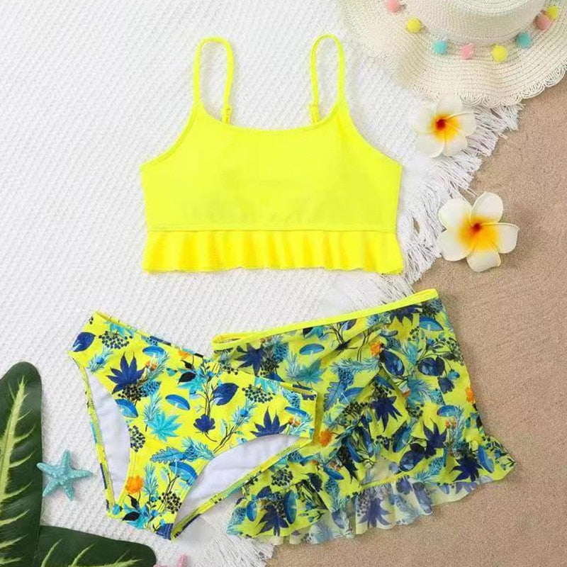 Flower Print Girls Swimwear Kids Children 3 Piece Swimsuit Cover Up Set Teens Swimming Suit The Clothing Company Sydney