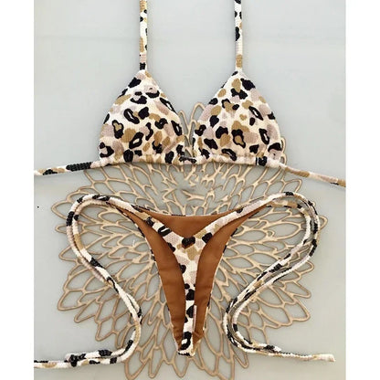 2 Piece Swimwear Leopard Printed Micro Bikini Set Striped Beachwear Summer Swimsuit Two-pieces Thong Bathing Suit