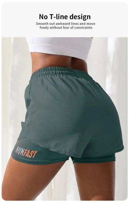Women's High Rise Yoga Shorts With Elastic Running Shorts Two Pieces Pants With Inside Layer