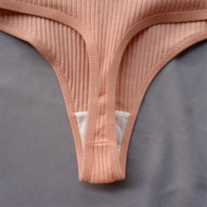 3 Pack Seamless Ribbed Cotton Thong Low Waist Bikini Briefs Sports Underwear Plus Size