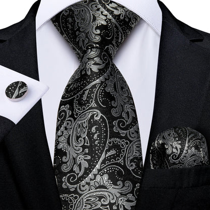 Gray Paisley Silk Tie Set – Men’s Wedding Tie, Pocket Square & Cufflinks The Clothing Company Sydney
