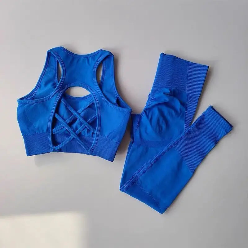 2 Piece Sports Bra Women's Matching Set Fitness Tank Top Bra Shockproof Running Leggings Yoga Suit Criss Cross Back Bra Clothing