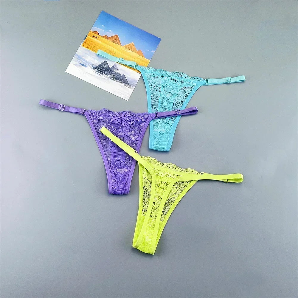 3 Pack Adjustable Transparent Thong Panties Womens Lace Underwear Low Waist T-back String Underpants The Clothing Company Sydney