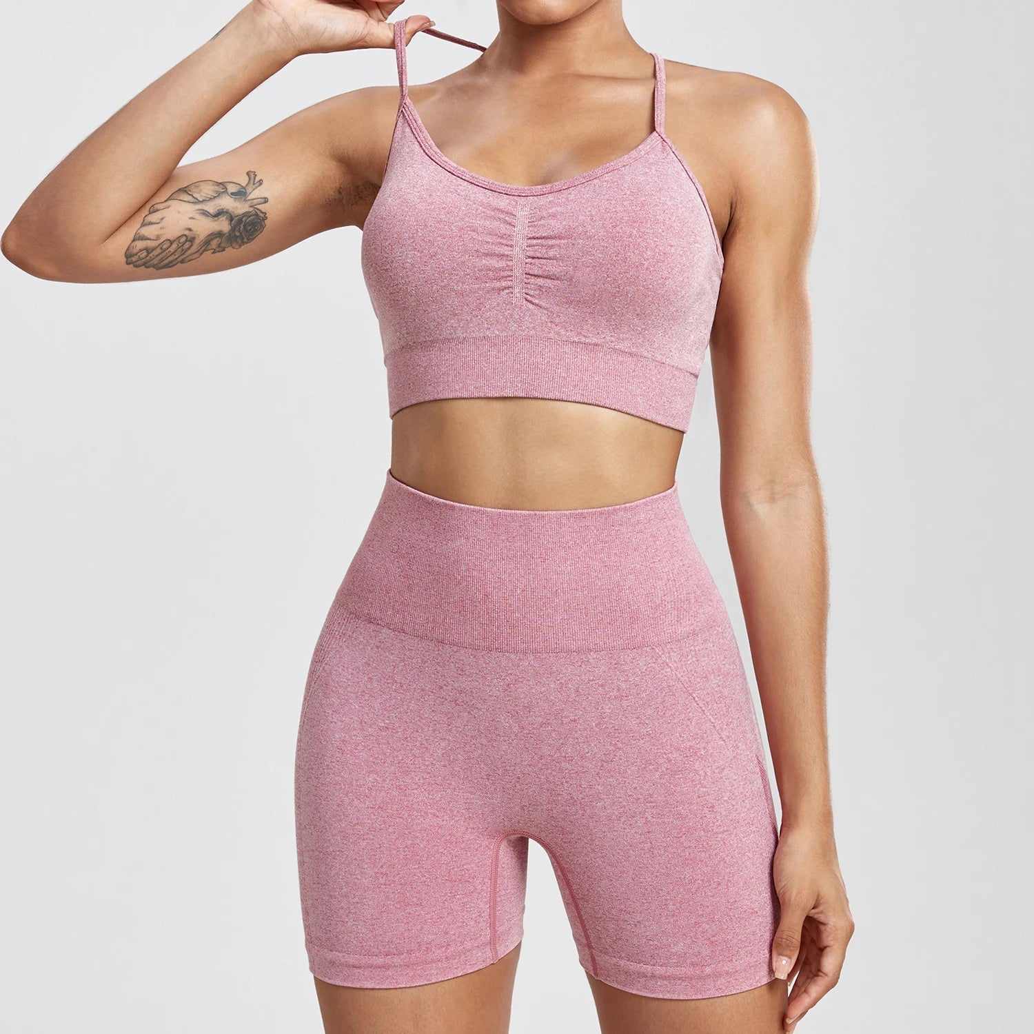 Womens Two Piece Set Peach Shorts Trackuists Gym Yoga Running Halter Fitness Shorts Push Up Bra Top Set The Clothing Company Sydney