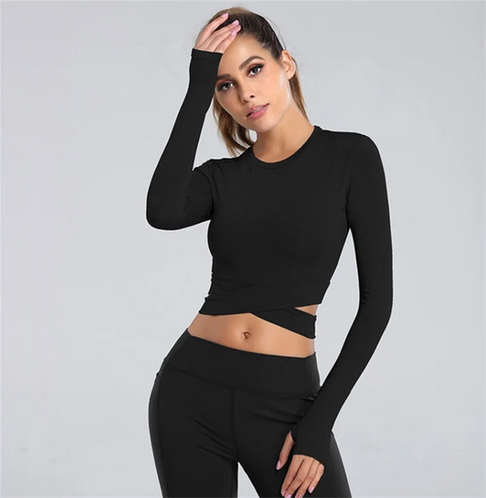 Long Sleeve Midriff Yoga Tops Sports Fitness Crop Top Gym Shirts Slim Fit Running Tank Tops Criss Cross Top The Clothing Company Sydney