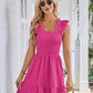 Womens Summer Casual Boho Sleeveless Backless Square Neck Smocked Ruffle Mini Dress A-Line Swing Sundress