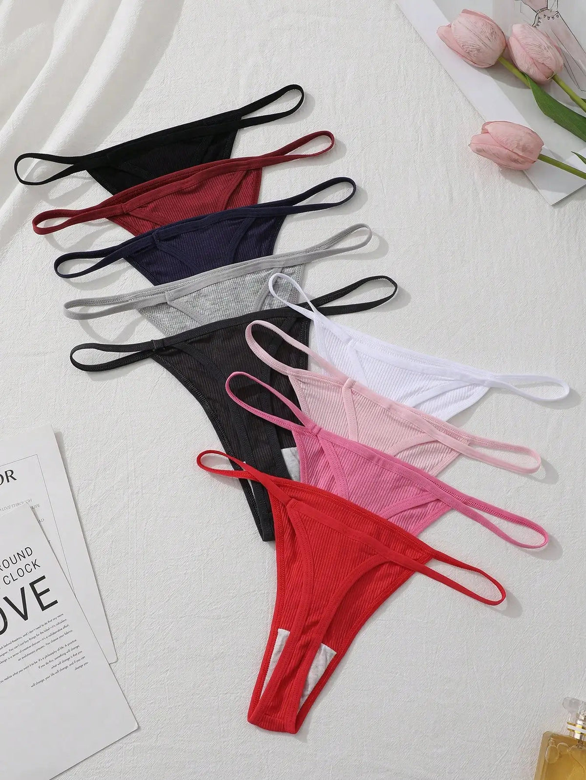 9-pack ribbed low-waist seamless thong panties by The Clothing Company Sydney
