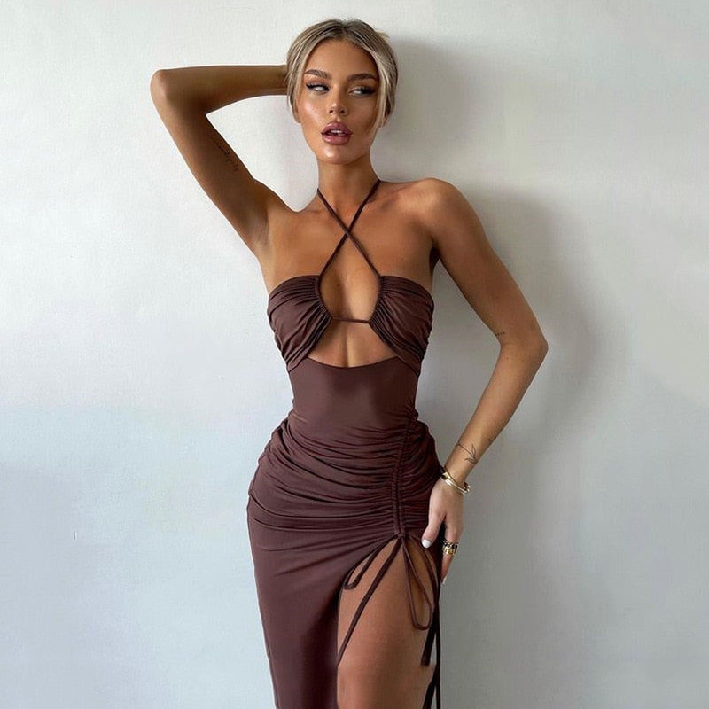 Hot Summer Halter Backless Sleeveless Cut Out Maxi Dress for Women Elegant Club Party Slit Dresses The Clothing Company Sydney