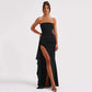 Off Shoulder Elegant High Rise Split Maxi Club Outfits Strapless Evening Gown Dress The Clothing Company Sydney