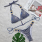 2 Piece Rhinestone Swimsuit Crystal Thong String Bikini Set Swimwear Beach Wear Bathing Suit