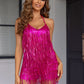 V-neck Halter With Drawstring Nightclub Party Dress With Tassels