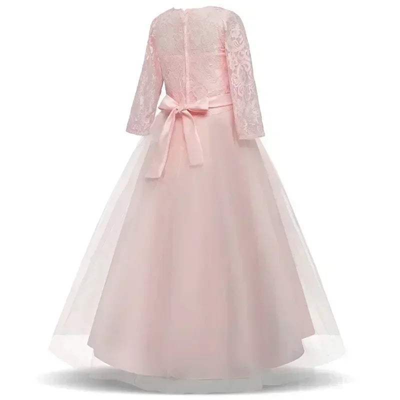 Teens Girls Princess Dress for Party Ball Gown Wedding White Dresses Kids Birthday Bridesmaid Costume Lace Flower Pageant Dress