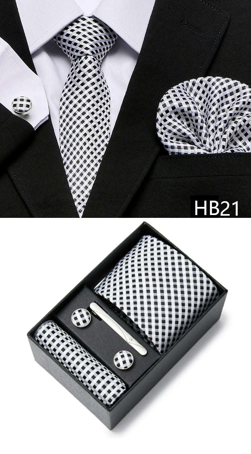 5 piece 7.5 cm Width Tie Sets Black Men's Tie Hankerchiefs Cufflinks clip Box wedding gift handmade Necktie Set The Clothing Company Sydney