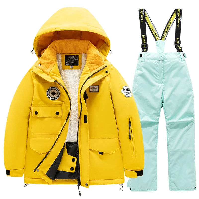 2 Piece Winter Children's skiing suit windproof Jacket and Pants waterproof thick coat for warm Snow Ski Set