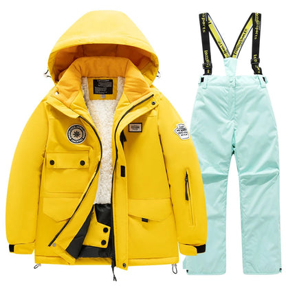 2 Piece Winter Children's skiing suit windproof Jacket and Pants waterproof thick coat for warm Snow Ski Set