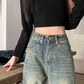 Vintage Baggy Straight Denim Trousers Y2K High Waist Loose Wide Leg Jeans Women Streetwear All-Match Casual Pants