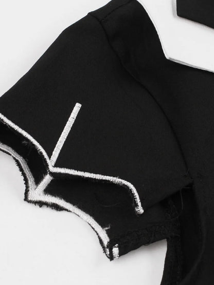 Bat Embroidery Halloween Costumes Party Vintage Dresses Cap Sleeve Keyhole Front Retro A Line Dress