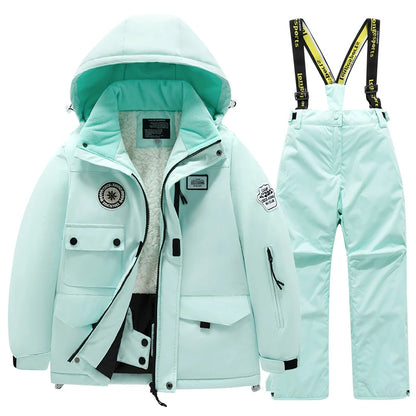 2 Piece Winter Children's skiing suit windproof Jacket and Pants waterproof thick coat for warm Snow Ski Set