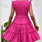 Summer Midi Dresses Casual Red Ruffle Big Hem Holiday Beach Dress Fashion Sleevelee V Neck Dresses